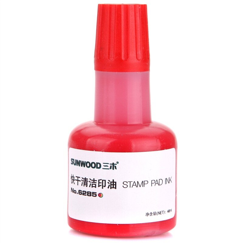 SUNWOOD tinta bersih cepat kering, segel merah 40ML kapasitas besar untuk Kantor Keuangan bantalan stempel tinta botol tunggal seri 6285