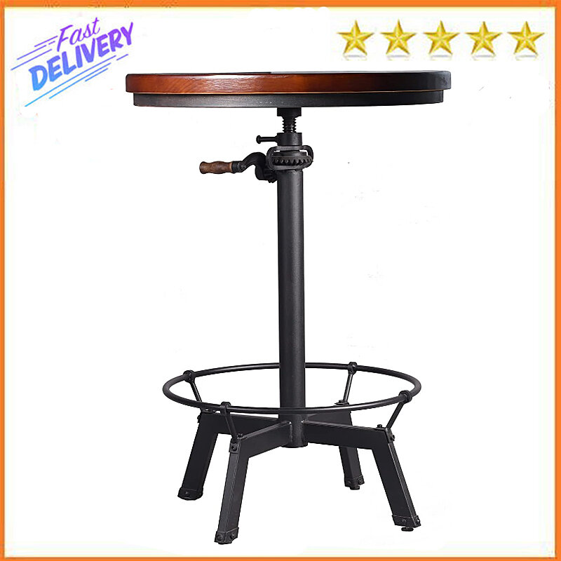 Industrial Bar Table-33.5-39.4 Inch Tall-Adjustable Bar Height Pub Table-23.7  Top Metal Base-Easily Adjusts by Crank Handle