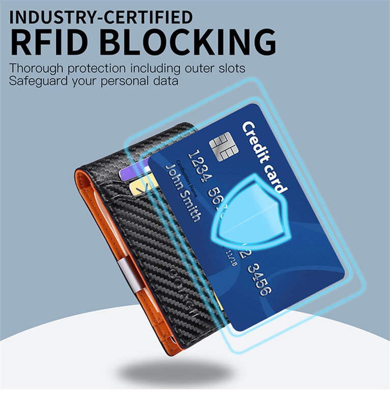 Customized Name Logo Credit Bank Card Holder Retro Carbon Fiber Leather Men Wallet RFID ID Card Case Purse Money Clip Wallet Bag