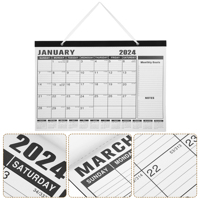 Calendario de escritorio resistente para colgar, papel de pared para el hogar, inglés, 2024, oficina, habitación, diario