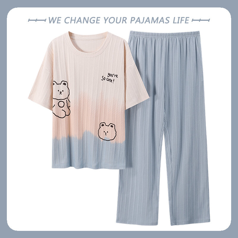 Short Sleep Tops Trousers Cotton Pijamas Set for Women Korean Fashion Home Suit Loungewear Nightwear pijama feminino Drop Ship