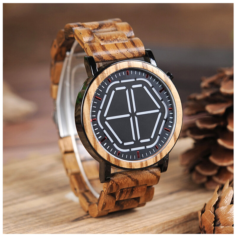 Men Wooden Electronic Watch Large Luminous Digital LED Display Unique Chronograph Watch with Adjustable Strap Best Holiday Gifts