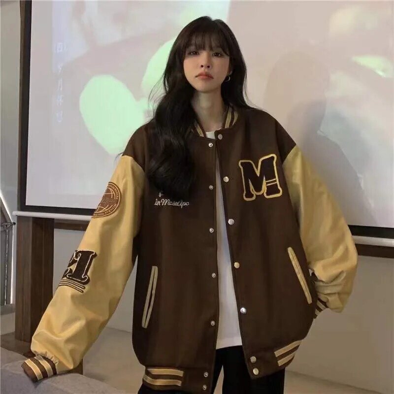 ZOUXO Jackets for Women 2022 Spring Autumn Vintage Baseball Jacket Fleece Thickened Harajuku Clothes Coat
