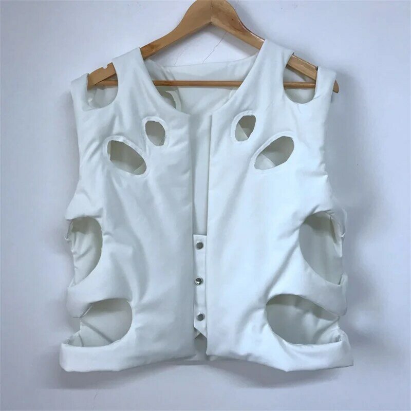 Original designer personality avant-garde hollow out fold wear street pats men clip cotton vest