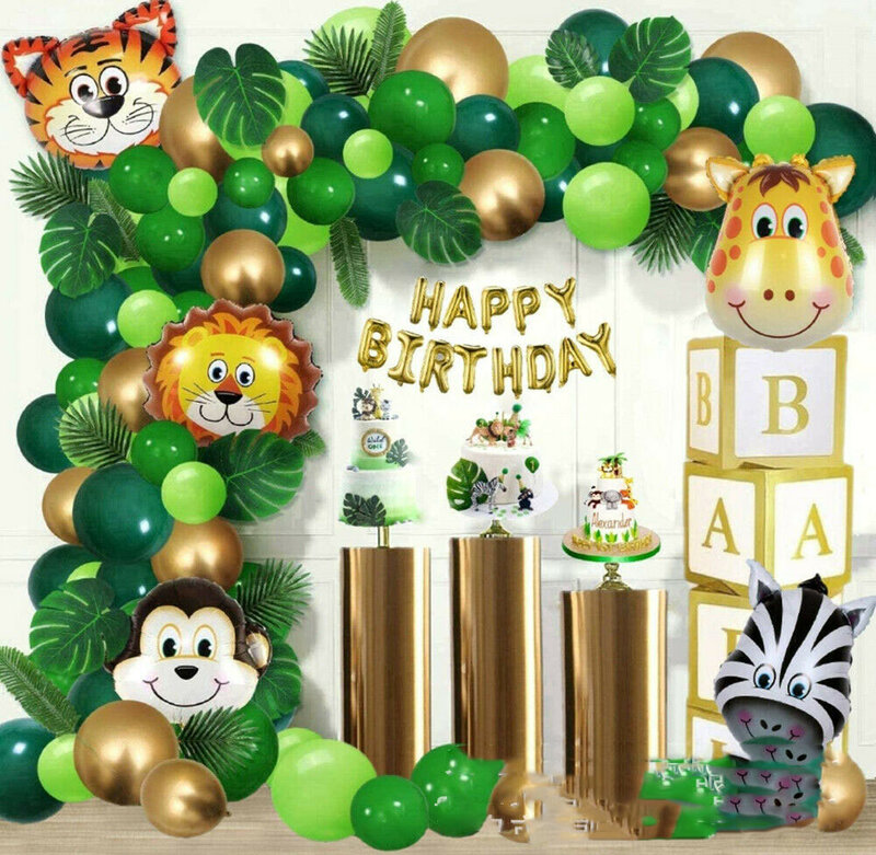 Kit de guirxiété de ballons à thème Jungle Safari, ballons animaux, feuilles de palmier, décor de fête d'anniversaire, enfants, garçon, baby shower, 109 pièces