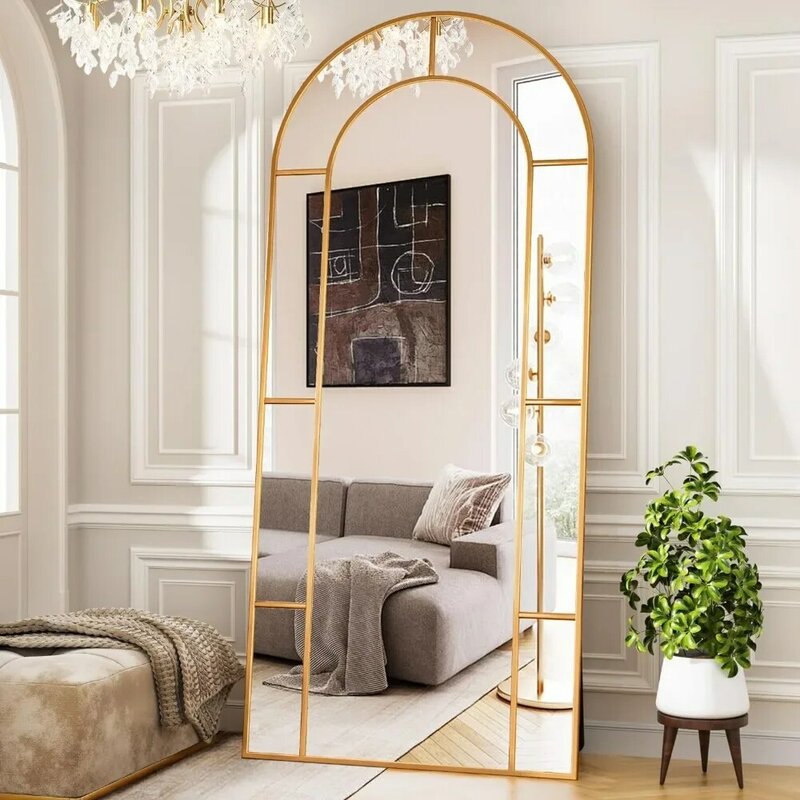 Arched Full Length Mirror, grandes espelhos decorativos, Metal Framed Decor, Farmhouse Floor Mirror, Painel de espelho, 71x32Window Art