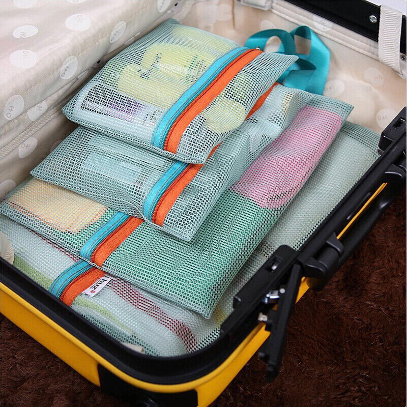 Portable Travel Mesh Storage Bag, Travel Case, Roupas de Higiene Pessoal, Roupa Interior Pendurado Saco De Armazenamento, Organizer Pouch, 4Pcs por Conjunto
