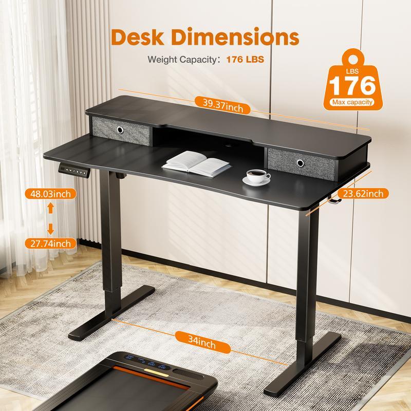 Elétrica Standing Desk com gavetas duplas, altura ajustável, Sit Stand Up Desk, Home and Office Furniture