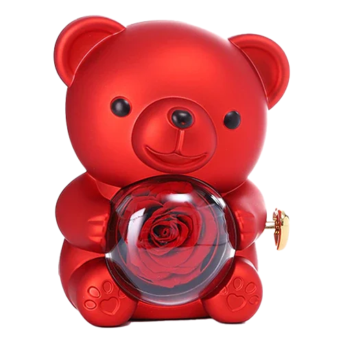 Kotak hadiah ulang tahun Natal Hari Valentine, kotak penyimpanan kalung perhiasan beruang Teddy mawar abadi