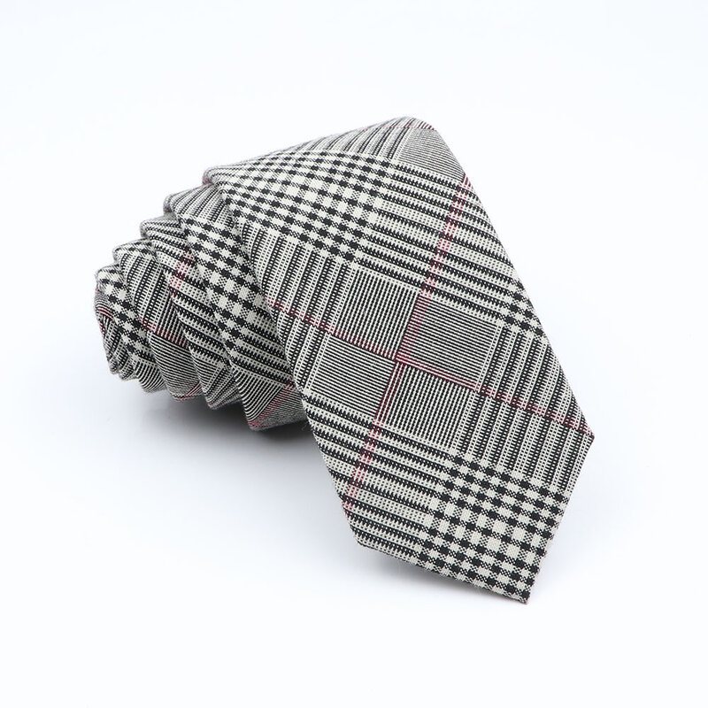 Cravate en coton à carreaux pour hommes, col étroit, Slim, gris, noir, pour costume de fête de mariage, accessoires cadeaux pour hommes