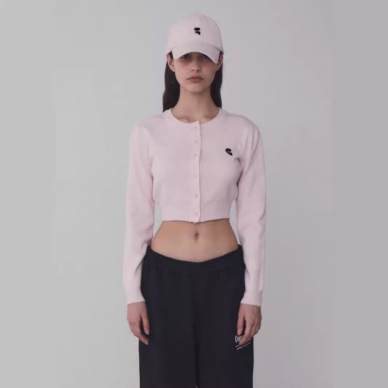 Cárdigan Sexy para mujer, suéter de punto bordado de manga completa, Tops cortos, chaquetas de ganchillo para mujer, Color rosa