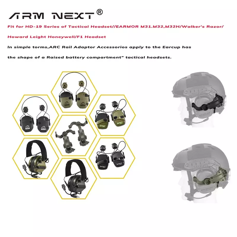 Shooting Headset Bracket Kit Multi-angle Rotation Helmet Rail Adapter Fit OPS Core ARC and Team Wendy M-LOK Rail Headphone Mount