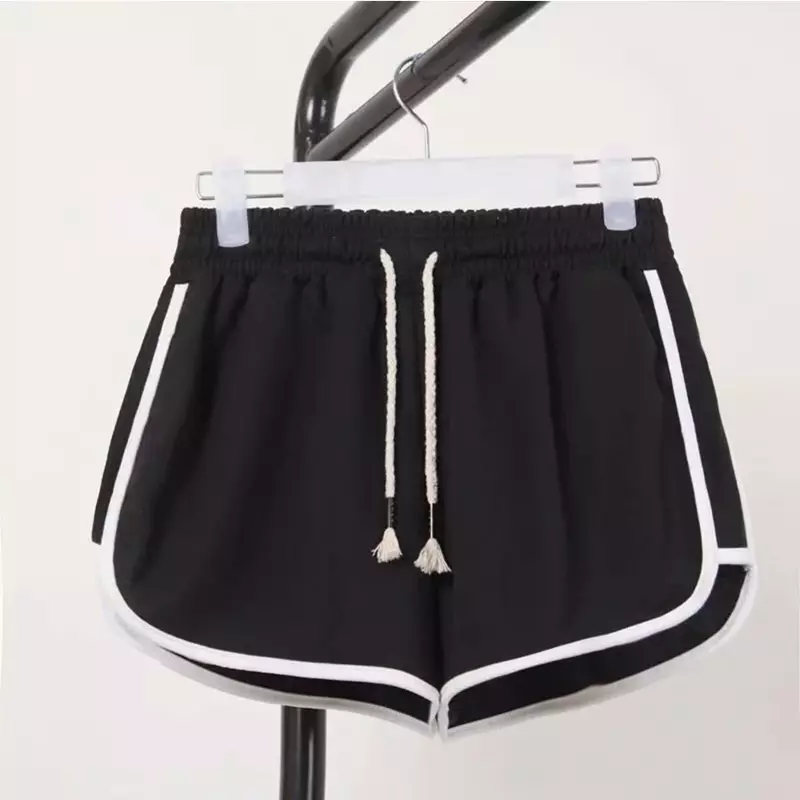 Pantalones cortos informales para mujer, Shorts elásticos de cintura alta, color blanco y negro, holgados, sexys, para playa, S-XXL, 2024
