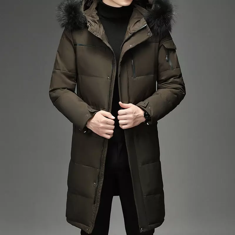 Men's Thickened Down Jacket -30 Winter Warm Down Coat 2024 New Men Fashion Long White Duck Hooded Down Parkas Big Size 5XL