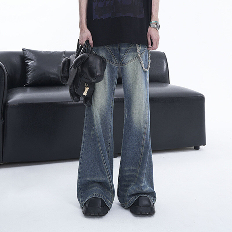 FEWQ-calça jeans de calça reta solta de sino, jeans masculino, moda de rua alta, tendência, novo, verão, X9084