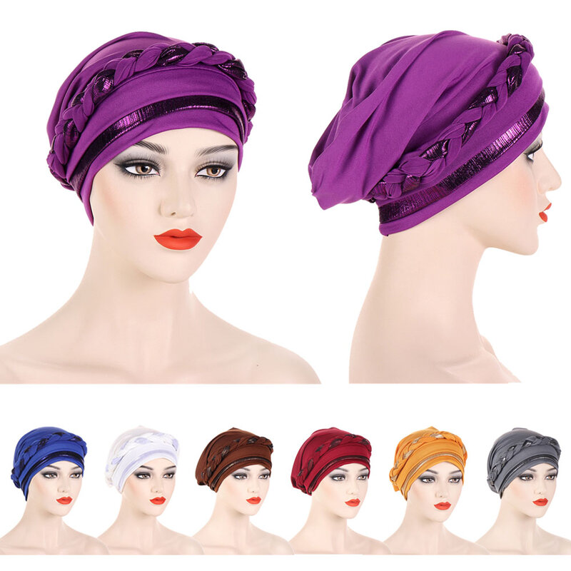 สไตล์โบฮีเมียน Handmade Braid Turban Cross ผ้าพันคอหมวกผู้หญิงฮิญาบมุสลิมหัว Wrap ผมร่วง Chemo หมวก Headscarf