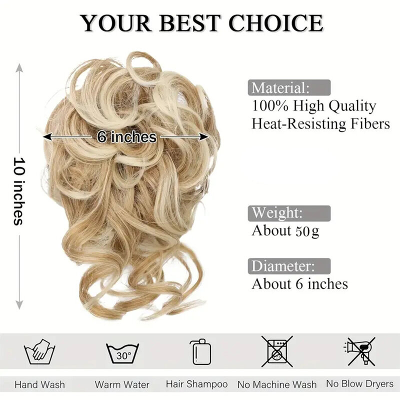 Sanggul rambut donat keriting berantakan, aksesori rambut wanita, sanggul rambut ekstensi rambut sintetik, Updo dengan tali elastis