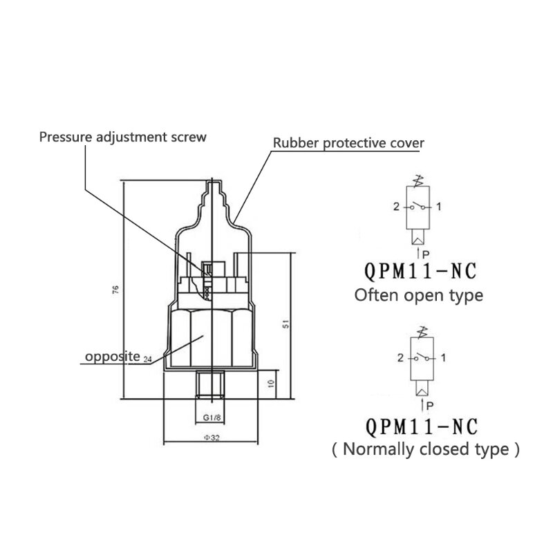 1 ''Ajustável QPM11-NO Bocal Rosca Externa do Fio do Interruptor Pressão