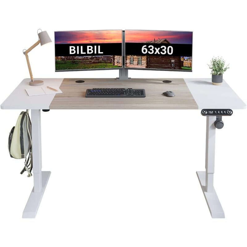 Cale stojące biurko elektryczna, podstawka na stół siedzowa z regulowaną wysokością i płytą łączniową, biurko do pracy w domu stojska, biała rama