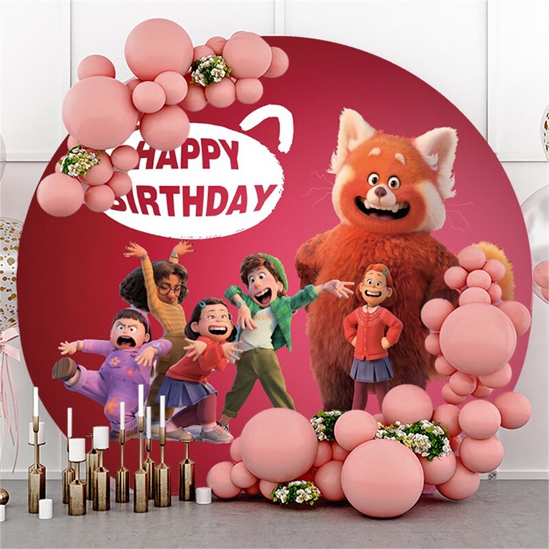 Fondo personalizado de Disney para fiesta de cumpleaños, pancarta de decoración de Panda Rojo, fondo redondo de fotografía