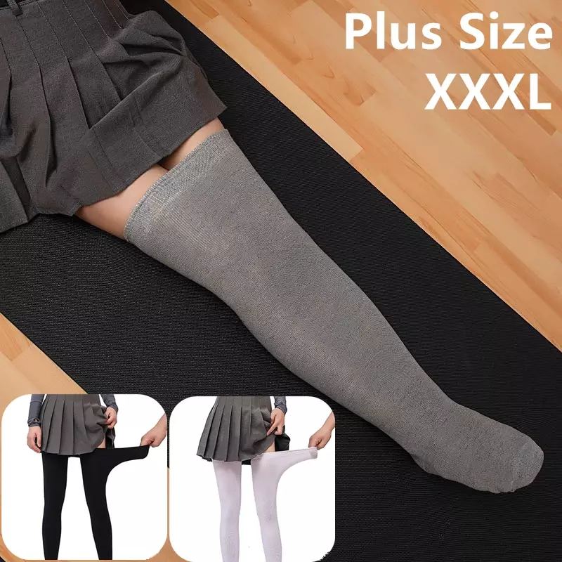 Kaus kaki panjang setinggi paha wanita ukuran besar kaus kaki lutut wanita ukuran besar penghangat kaki stoking bergaris hitam putih XXXL XXXXL 5XL