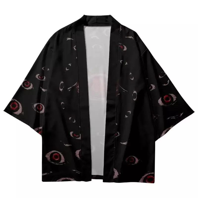 Kimono Traditionnel à Imprimé Oeil pour Homme et Femme, Streetwear de Style Japonais, Cardigan de Plage, Chemises Haori, à la Mode, Cosplay, Nouveau Design, 2023