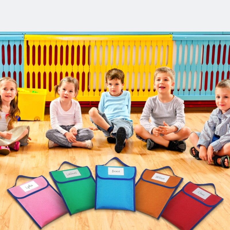 Portable File Bag Handheld School Book Bag Clear Label Window Handheld Document Folder for Student 26.5x31.5cm
