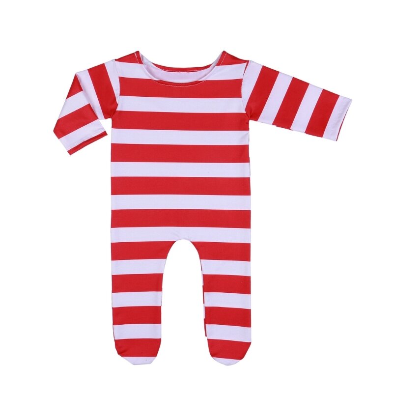 Photo Prop Outfit Long Sleeve Red White Stripe Outfit Clothes Santa Bodysuit