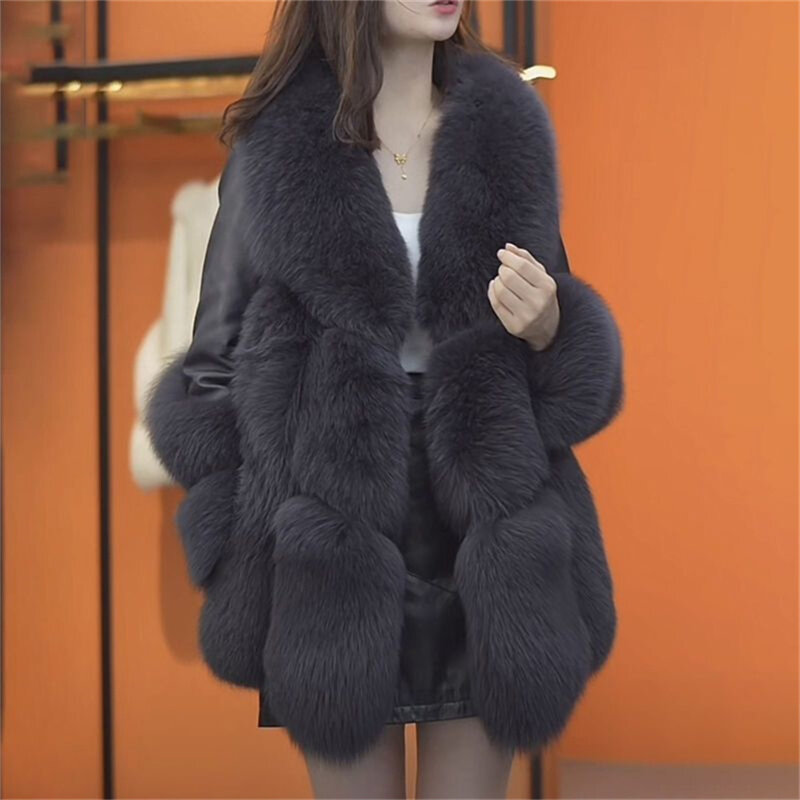 Осенне-зимнее Новое меховое пальто, женское хлопковое утепленное высококачественное приталенное плюшевое пальто из лисьего меха 2024, Женское пальто из искусственного меха