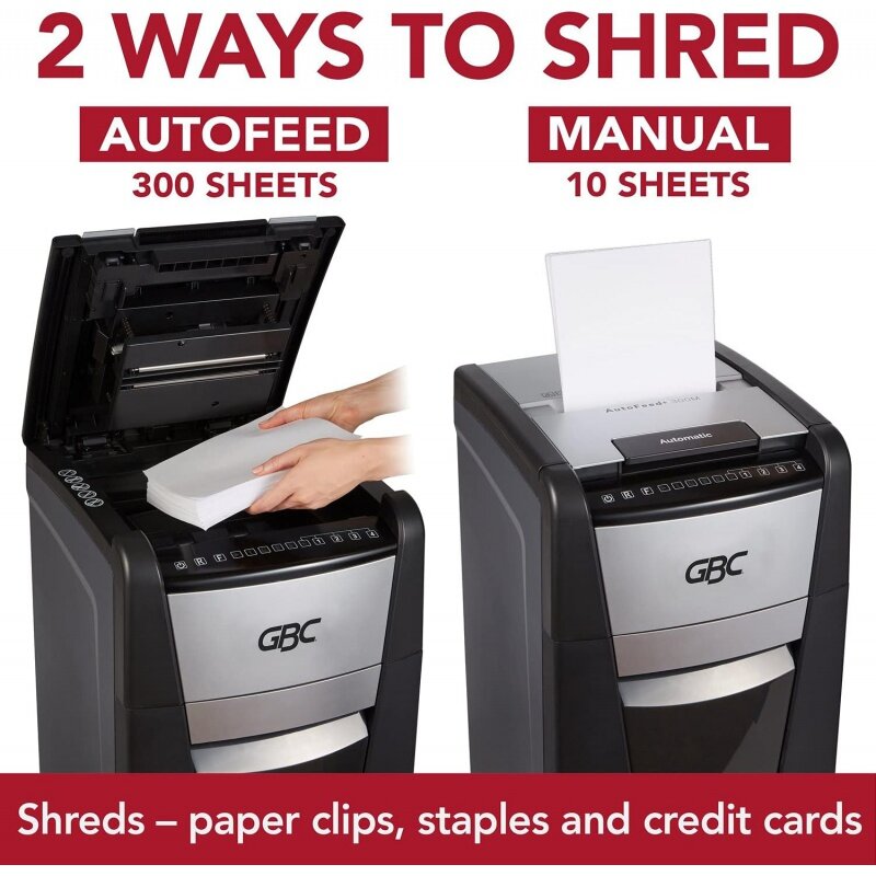 GBC Paper Shredder, Auto Feed , 300 Sheet Capacity, Super Cross-Cut, Office Shredder, 300X (WSM1757608)