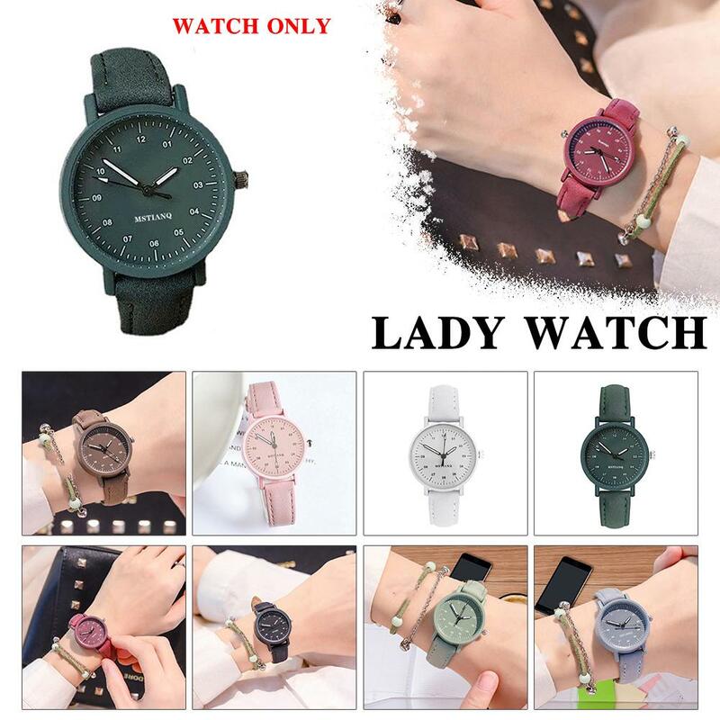 Koreańska Ins analogowy zegarek na rękę ze skórzanym paskiem moda małe świeże antyczne kobiety oglądają cukierkowe kolorowe bajkowy zegarek studenckie