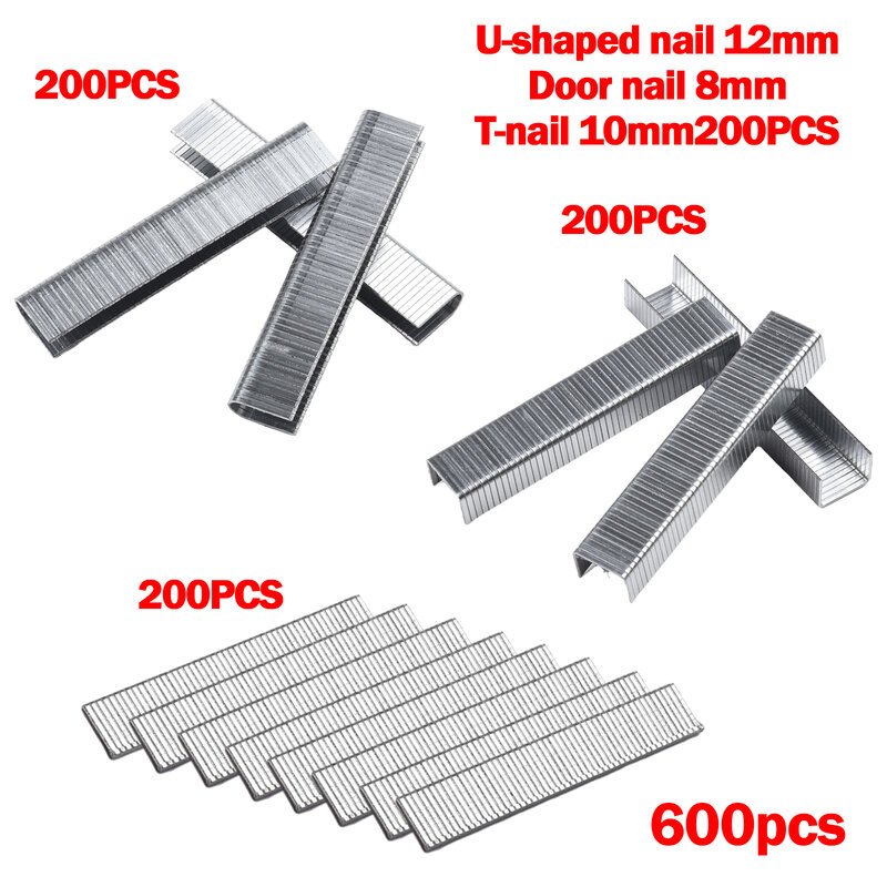 600pcs U/ Door /T Shaped Staples Nails 12mm/8mm/10mm For Staple Gun Stapler DIY Home Gardening Workshop Nail Shaped Stapler