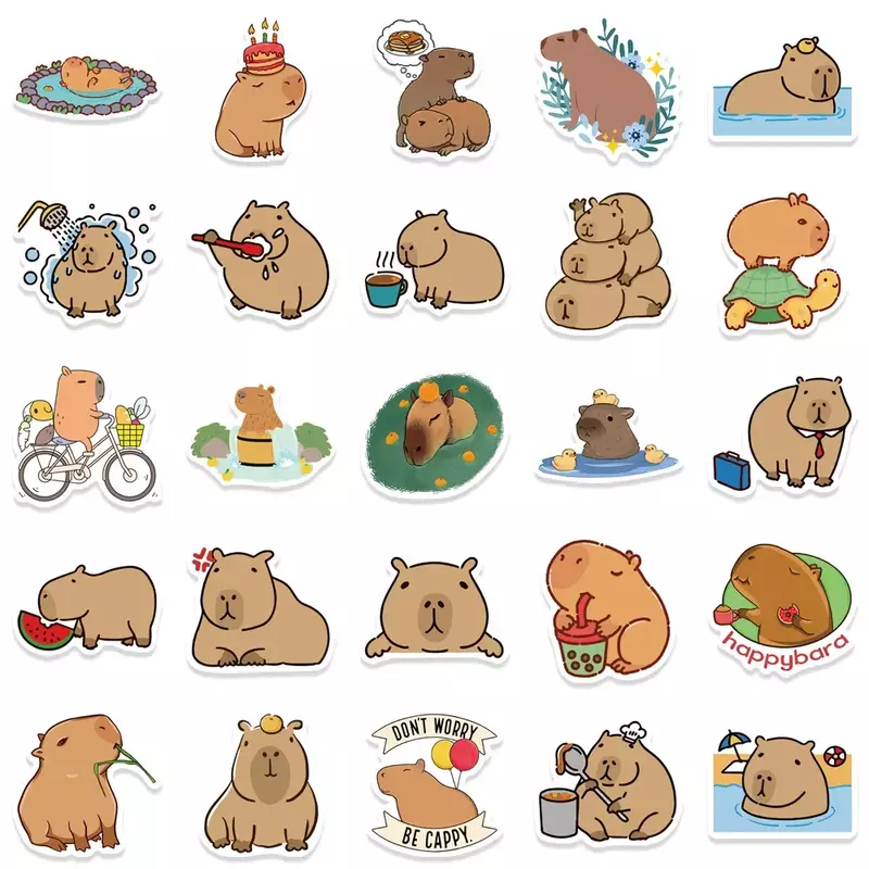 Capybara Graffiti Cartoon Stickers, Kawaii, Decorativo, Malas, Laptop, Telefone, Copo de água, Skate, Brinquedos, Crianças, 50Pcs