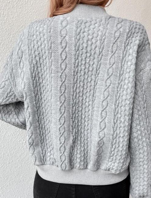 Casaco feminino com botão manga comprida de beisebol, abotoado, jaqueta texturizada por cabos, casaco fashion, outono, inverno, 2023, novo