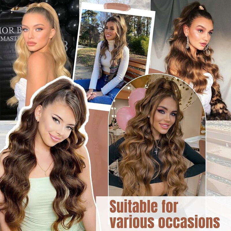 Lulalatoo Synthetic Long Wavy Wrap Around Ponytail Extension 18inch Fluffy Clip in Pony Tails Hairpieces for Women Daily Use