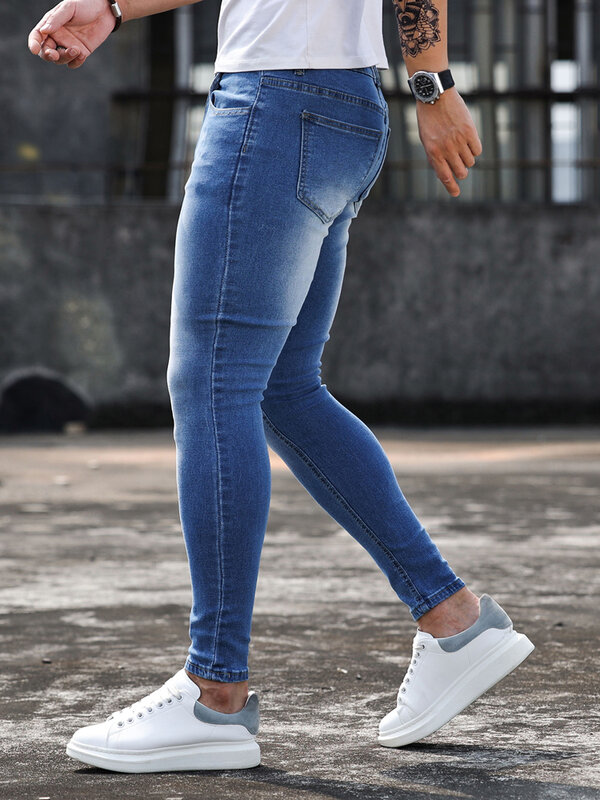 Y2k Broek Mannelijke Jeans Mannen Effen Kleur Multi Pockets Denim Mid Taille Klassieke Stretch Elastische Denim Potlood Broek Streetwear