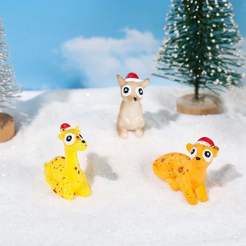 Figuritas de regalo de Navidad en miniatura, adornos de resina de animales lindos, Micro paisaje de escritorio, accesorios de bricolaje para decoración del hogar