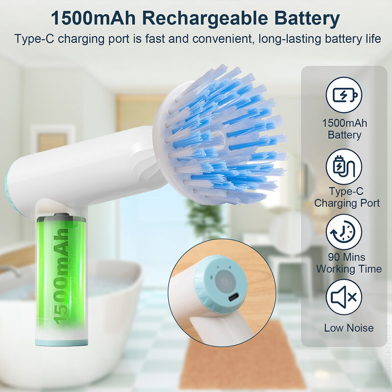 Electric Cleaning Brush 7 in 1 Multi-purpose Home Electric Brush Cleaning Gadget USB Rechargeable Electric Rotary Scrubber