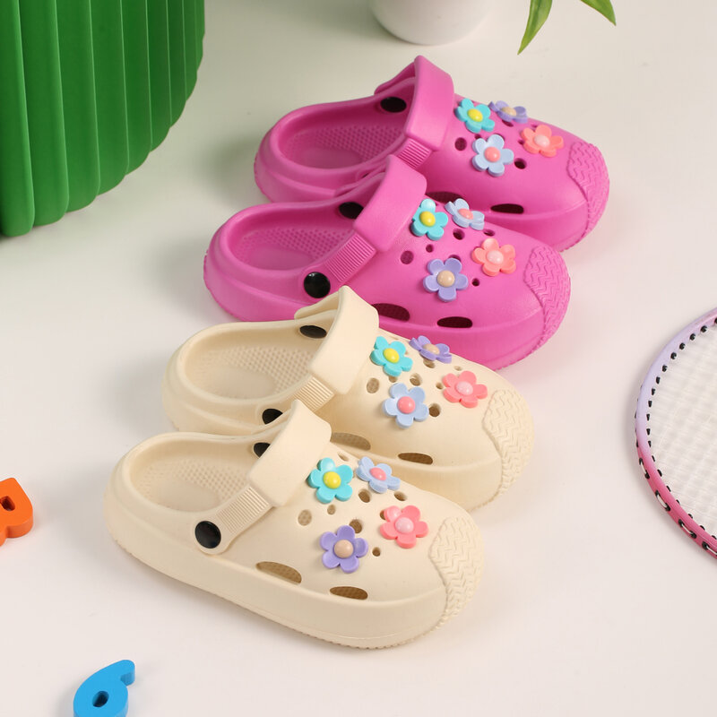 Zapatos de jardín para niños, sandalias simples de playa con flores bonitas, zapatillas de verano para bebés, zapatillas suaves para niños al aire libre, zapatos con tapa