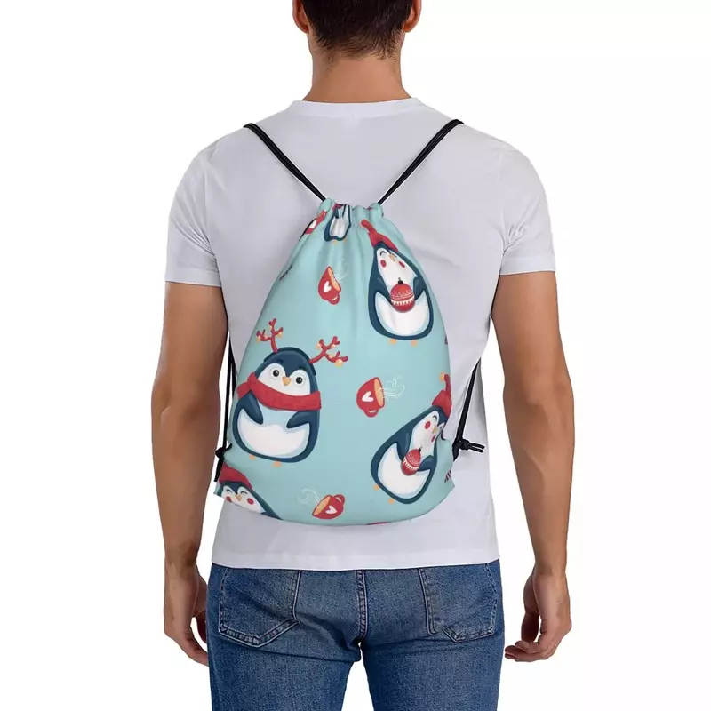 Zaini pinguino borse portatili multifunzione con coulisse borsa portaoggetti tascabile con coulisse borse per libri per studenti uomo donna