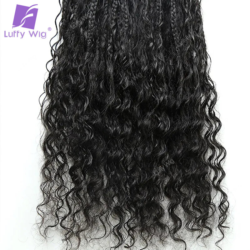 Crochet Boho kotak kepang rambut pre-looped sintetis kepang dengan rambut manusia ikal pra-kepang rambut kepang untuk hitam wanita Luffywig