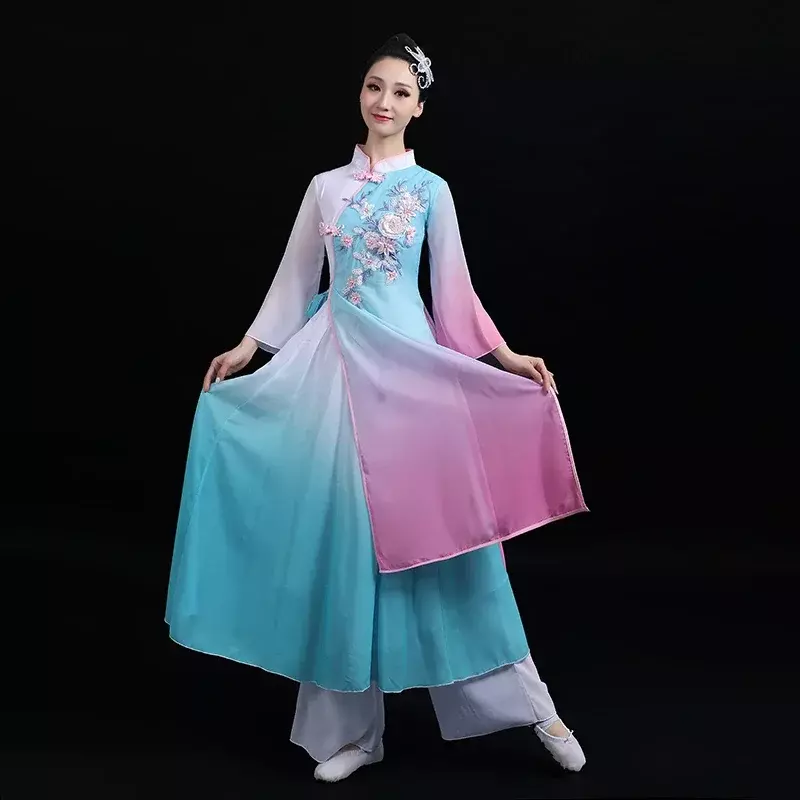 Yangko ชุดจีนโบราณชุดเต้นพื้นบ้านของผู้หญิงชุดแสดงบนเวทีชุดนางฟ้าชุดชุดเชียร์ลีดเดอร์