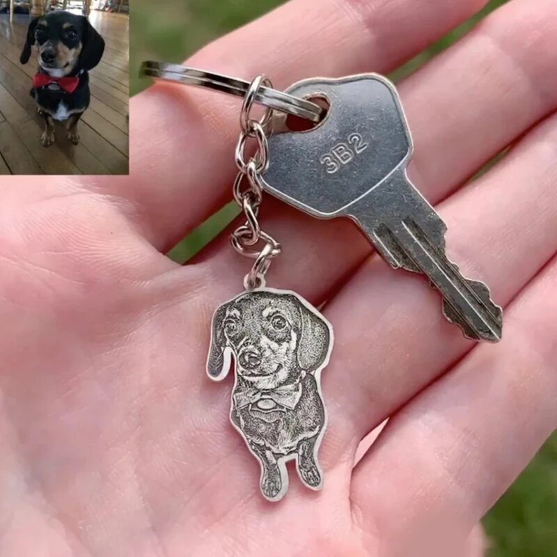 Collier personnalisé avec photo gravée pour animaux de compagnie, pendentif fait à la main, porte-clés personnalisé pour chien et chat, bijoux de mémoire, cadeau d'image