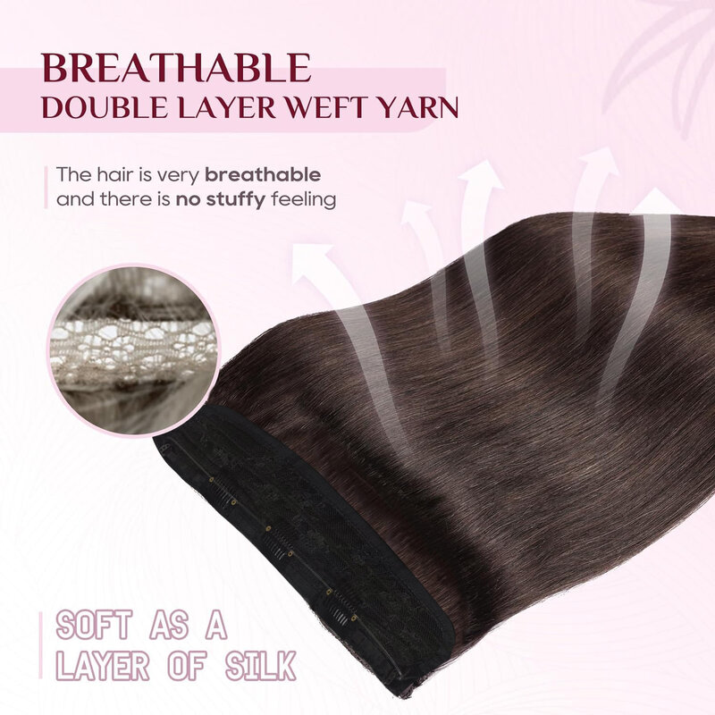 Темные коричневые прямые человеческие волосы на зажиме с невидимой секретной леской, наращивание волос, 16-26 дюймов, кусочки волос для женщин #2