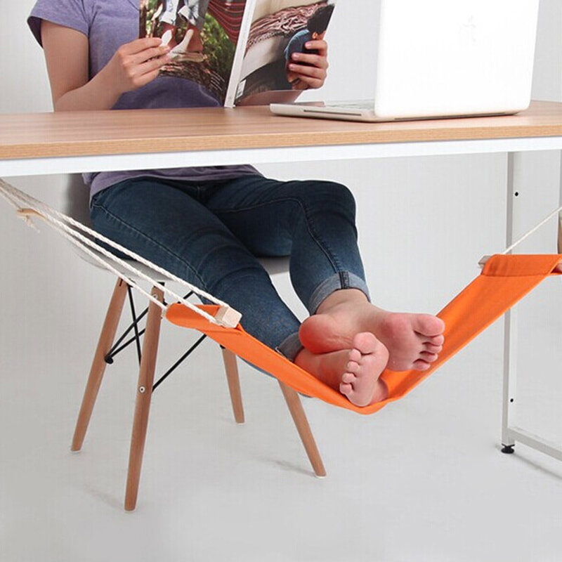 Портативный подвесной гамак, подставка для ног из полиэстера, с 2 крючками, для стола, для офиса