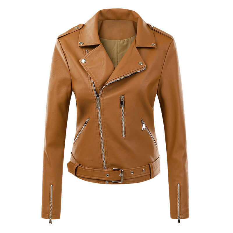 2024 Women's Autumn New Slim PU Leather All-Match Motorcycle Leather Jacket