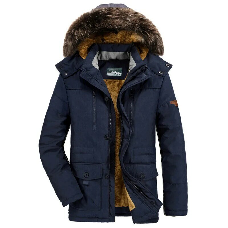 Jaqueta com capuz destacável para homens, sobretudo casual masculino, Fur Linner, casacos grossos, plus size, 6XL, inverno