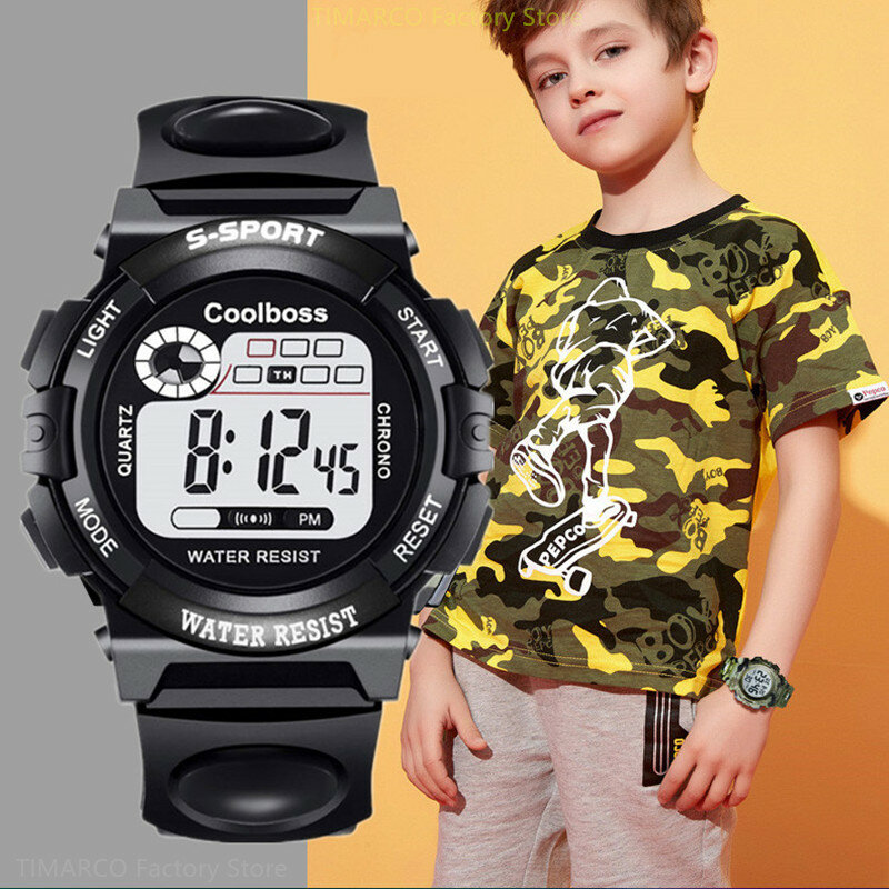 男の子と女の子のための電子時計,発光ダイヤル付きミリタリースポーツ腕時計,耐水性,デジタル多機能