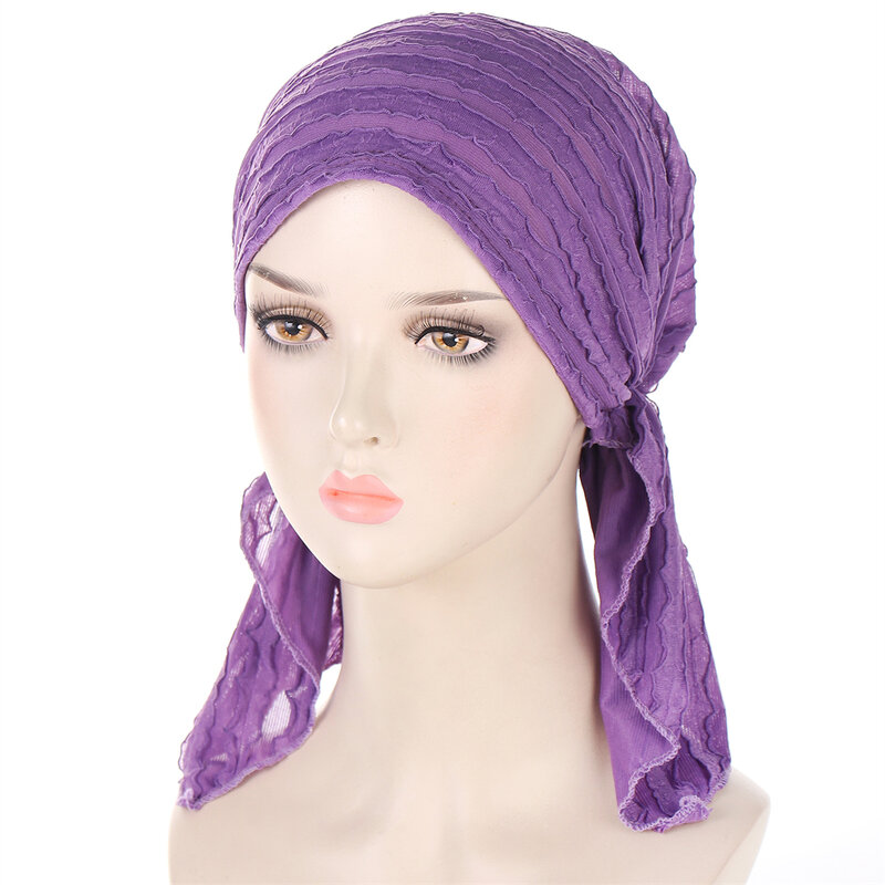 Turbante de Color liso para mujer, gorro de quimio con pliegues, suave y sólido, pañuelo para la cabeza, accesorios para el cabello