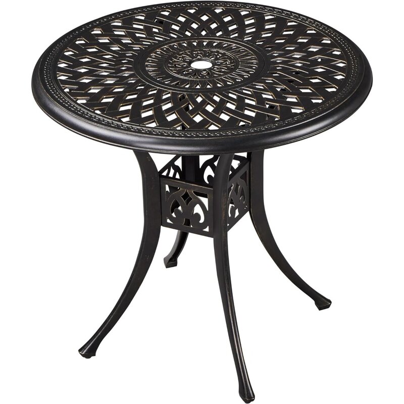 Meja teras aluminium cor 31in dengan lubang payung, Meja kecil Anti karat bulat luar ruangan dengan lubang payung